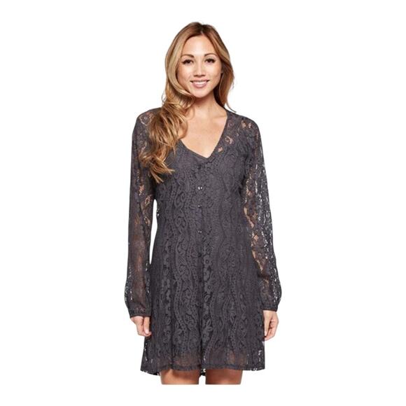 LoveStitch NWT Romantic Love Letter Dark Gray Feminine Lace Mini Dress Medium - Picture 15 of 16